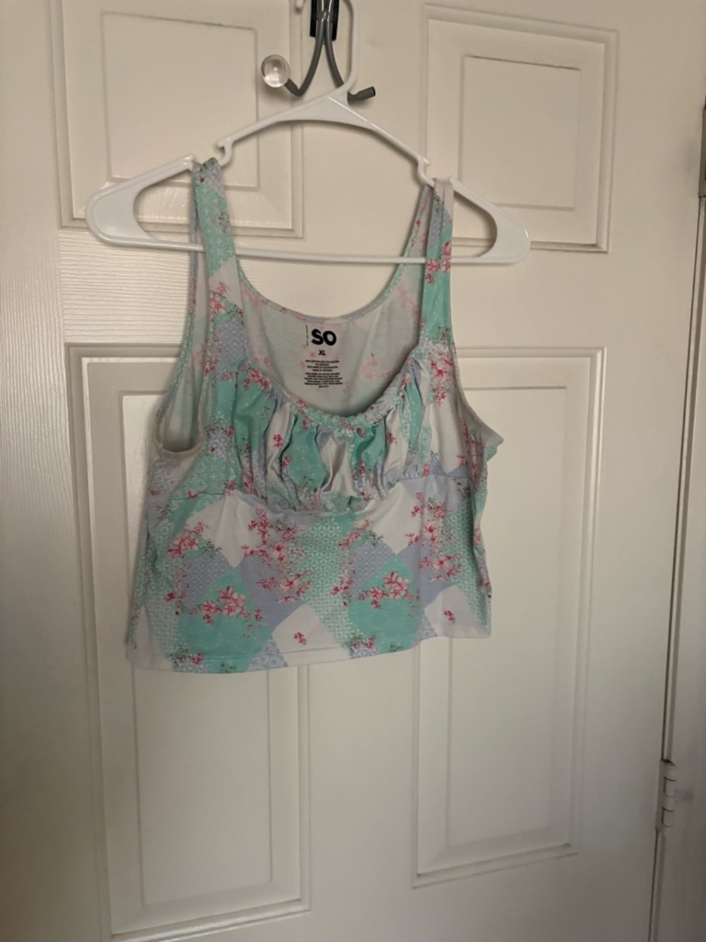 SO Mint & White Floral Ruffle Tank